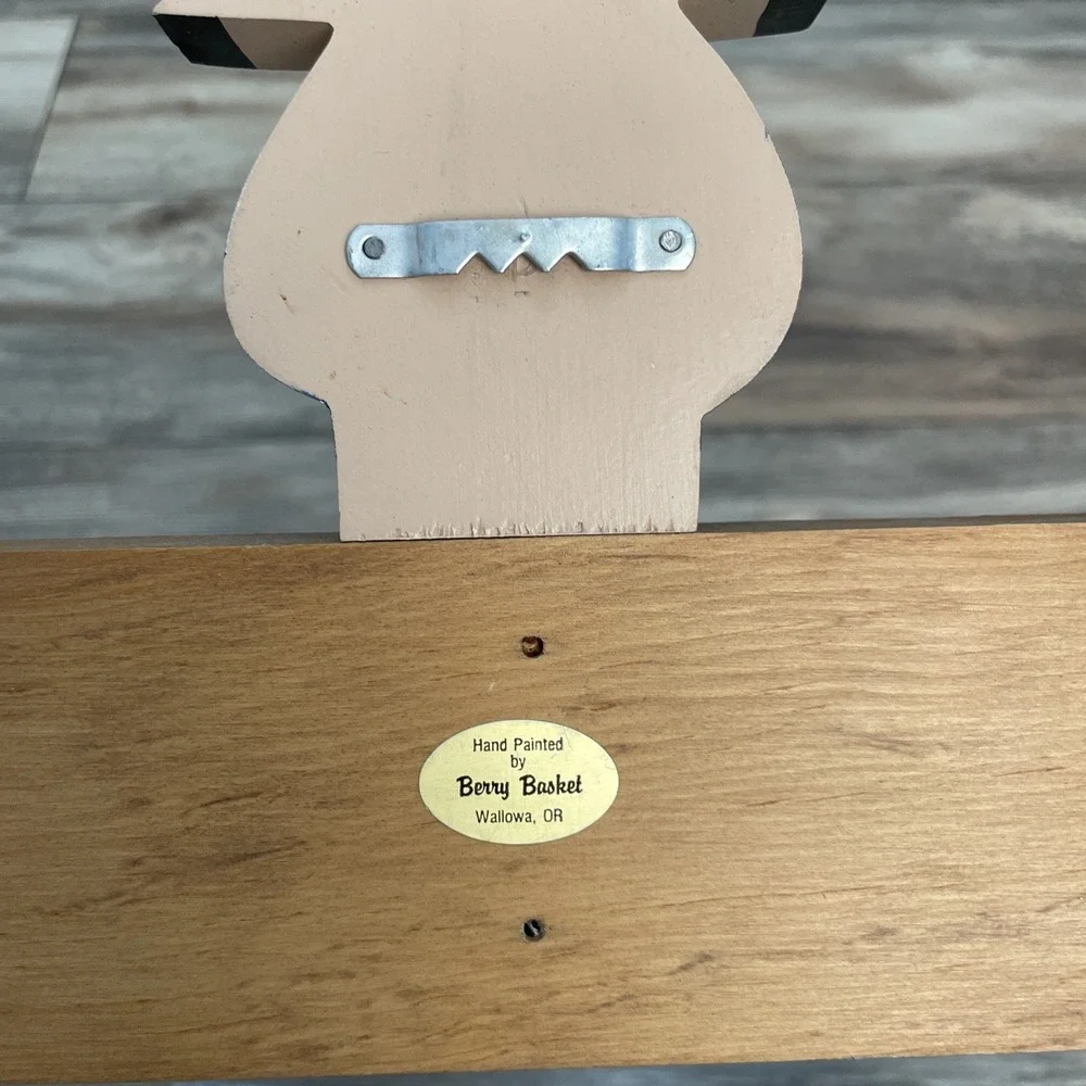 Wood Wall Mounted Coat & Hat Rack, 3 Hooks, Blue Heart & Pig Accents Cottage
